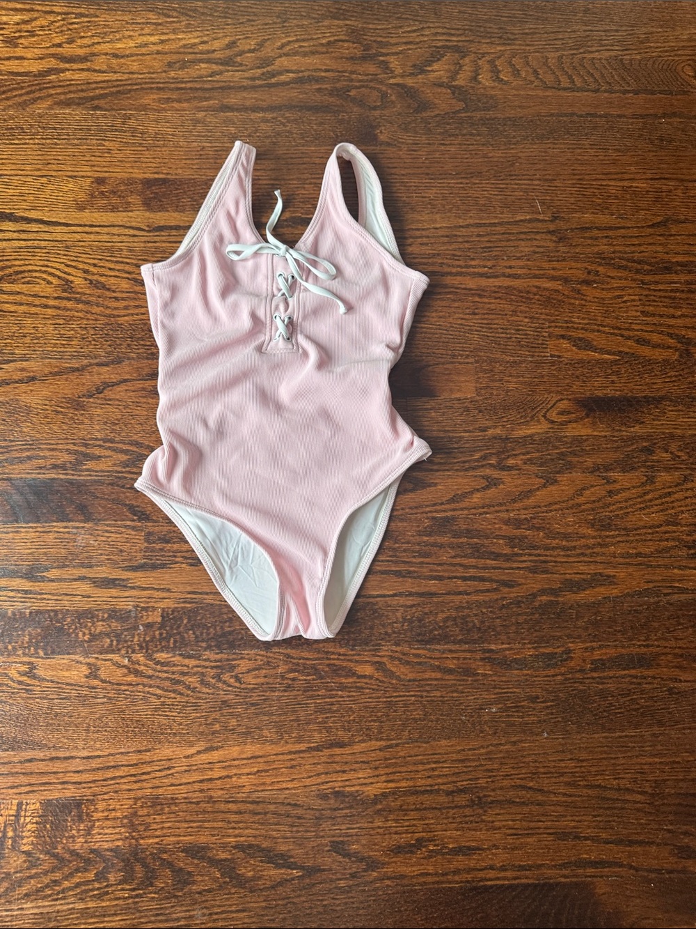 Spelndid ribbed Lace-Up One-Piece Swimsuit in Light Pink